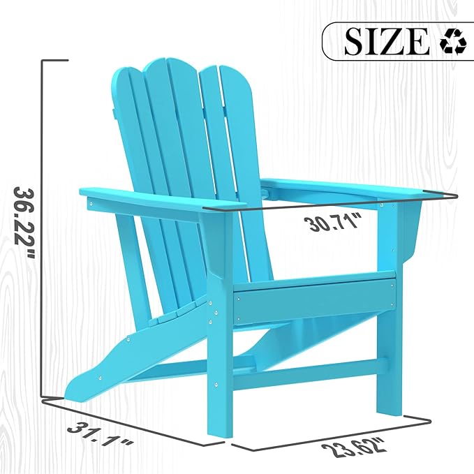 Adirondack Chair for Patio Deck Garden Plastic Adirondack Chair, Fire Pit Chair, Looks Exactly Like Real Wood, Widely Used in Outdoor, Deck, Outside, Garden, Campfire Chairs (Blue