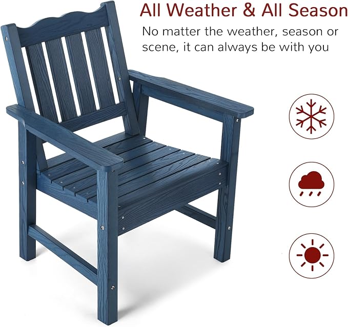 Stoog 4-Piece Patio Furniture Set, All-Weather HIPS Outdoor Dining Set, Includes 1 Bench, 2 Chairs, 1 Coffee Table, Blue - Photo 7