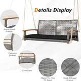RELAX4LIFE 2-Seater Outdoor Porch Swing - Patio PE Rattan Hanging Swing Bench with Seat Cushion and Strong Hanging Ropes - Photo 3