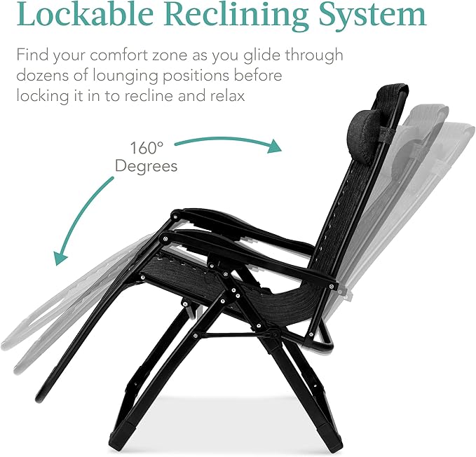 Best Choice Products Oversized Zero Gravity Chair, Folding Outdoor Patio Recliner - Photo 8