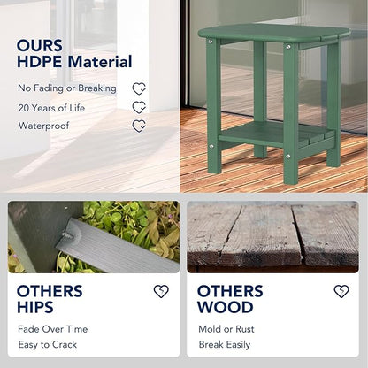 nalone Adirondack Side Table 16.5" Outdoor Side Table HDPE Plastic Double Adirondack End Table Small Table for Patio (Green)