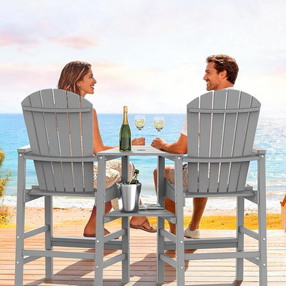 VINGLI Tall Adirondack Chairs Set of 2, All Weather HDPE Bar Height Adirondack Chair with Double Trays, Adirondack Barstools for Balcony, Poolside, Backyard and Patio (Grey)