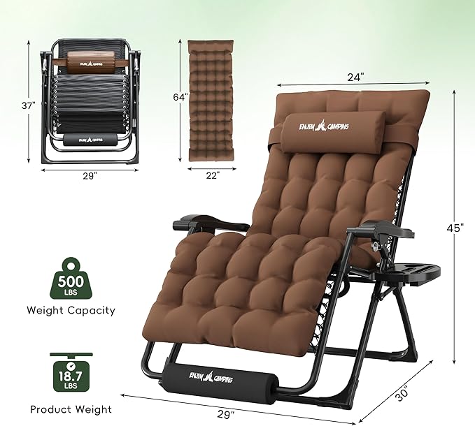 Amopatio Oversized Zero Gravity Chair, 29''W Reclining Camping Lounge Chair Upgraded Lock and Footrest, Cup Holder, Removable Cushion & Headrest Folding Patio Recliner