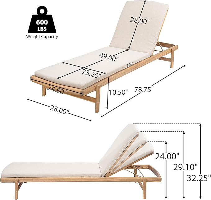 Christopher Knight Home Brolen Acacia Wood Chaise Lounge Chair Outdoor Set of 4 - Photo 6
