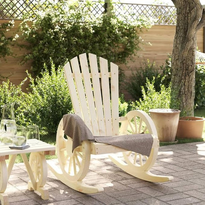 Rocking Adirondack Chair Brown Solid Fir Wood Medium Ergonomic Design Outdoor Patio Furniture for Garden and Balcony Relaxation with Rustic Charm and Gentle Rocking Motion