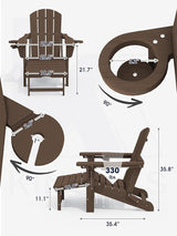 KINGYES Folding Adjustable Adirondack Chair with Ottoman & 2 Cup Holders, HDPE Adirondack Recliner Chair with Footrest - Photo 2