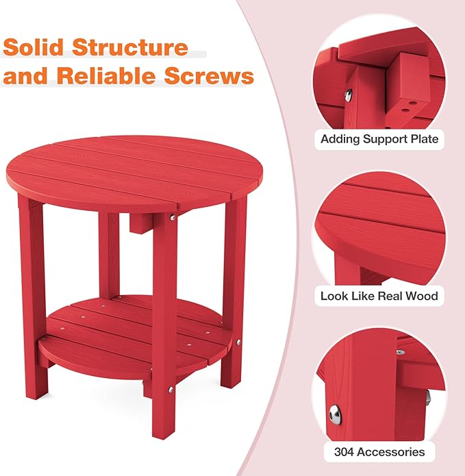 YEFU Adirondack Side Table, 18" Double Outdoor Side Table, Poly Lumber end Table, Weather Resistant for Indoor, Patio - Photo 4