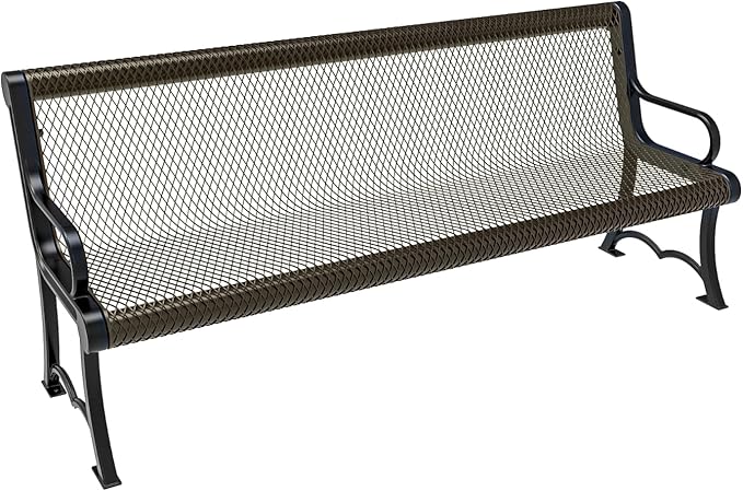 COATEDOUTDOORFURNITURE Heavy-Duty Outdoor Bench Thermoplastic Coated, Expanded Metal, Commercial-Grade Garden Bench, Made in America (Portable with Back, 6 Ft, Textured Gold Vein)