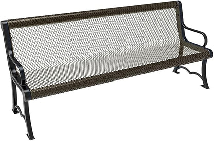 COATEDOUTDOORFURNITURE Heavy-Duty Outdoor Bench Thermoplastic Coated, Expanded Metal, Commercial-Grade Garden Bench, Made in America (Portable with Back, 6 Ft, Textured Gold Vein)