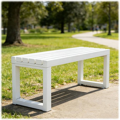 Outdoor Patio Furniture, Garden Bench Seat, Metal Porch Bench, Outdoor Benches Weatherproof 3.3ft 3.9ft 4.9ft 5.9ft Steel Outside Chair for Lawn Yard Work Entryway Outside Seating(White,4.9ft)