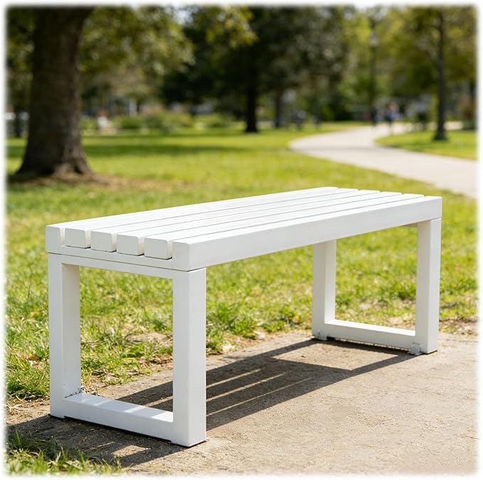 Outdoor Patio Furniture, Garden Bench Seat, Metal Porch Bench, Outdoor Benches Weatherproof 3.3ft 3.9ft 4.9ft 5.9ft Steel Outside Chair for Lawn Yard Work Entryway Outside Seating(White,3.3ft)