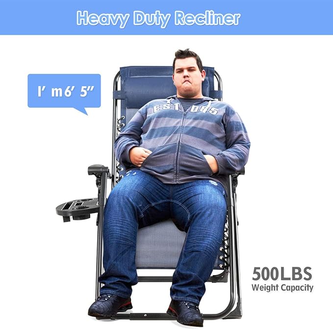 Goplus Oversized Zero Gravity Chair, XL-Extended Version, Outdoor Recliner w/Cup Holder & Detachable Headrest - Photo 4