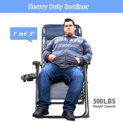 Goplus Oversized Zero Gravity Chair, XL-Extended Version, Outdoor Recliner w/Cup Holder & Detachable Headrest, Foldable Mesh Lounge Chairs for Patio Pool Porch & Deck, 500LBS (Set of 2, Navy)