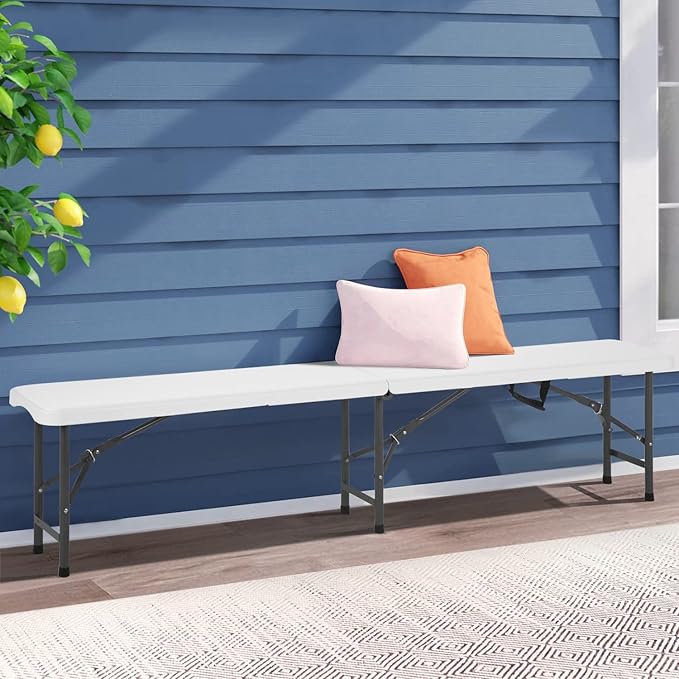 6FT Bench Chair Plastic Folding Bench Plastic Portable Outdoor Bench Garden Bench with Carrying Handle and Lock for - Photo 2