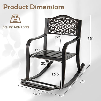 Giantex Patio Rocking Chair, Outdoor Cast Aluminum Rocker w/Footrest, Backrest & Curved Armrests, Heavy-Duty Metal Classic Rocking Leisure Seat for Backyard, Poolside, Balcony (Antique Brown,2)