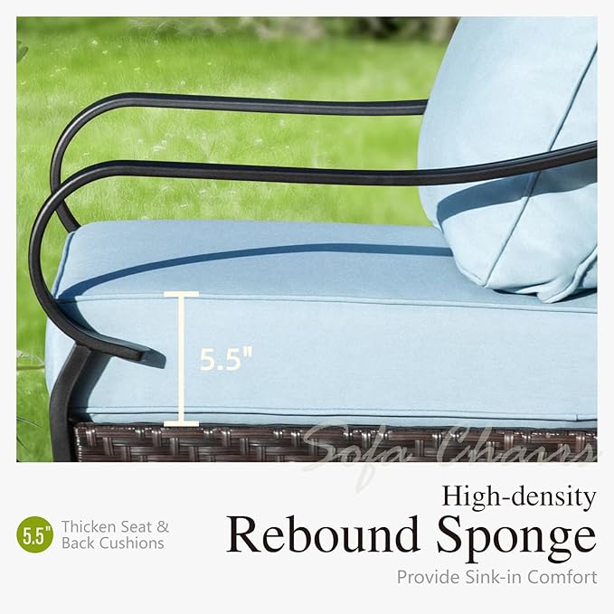 Sophia & William Patio Furniture Set, 4 Piece Metal Outdoor Conversation Set with 3-Seater Outdoor Couch, 2 Sofa Chairs - Photo 5