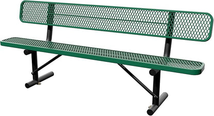8 Feet Steel Park Bench for Outside, Outdoor Bench with Backrest & Portable Frame, Commercial Benches for Shopping Malls, Stores, Parks, Patios, Decks, Green