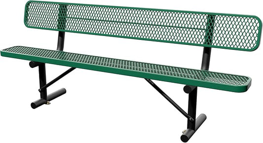 8 Feet Steel Park Bench for Outside, Outdoor Bench with Backrest & Portable Frame, Commercial Benches for Shopping Malls, Stores, Parks, Patios, Decks, Green