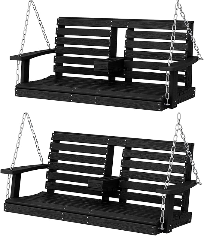 KINGYES Outdoor Patio Swing Set - 2 Seat Hanging Porch Swing with Cup Holders, Waterproof & 660LBS Weight Capacity - Photo 1