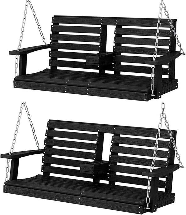 KINGYES Outdoor Patio Swing Set - 2 Seat Hanging Porch Swing with Cup Holders, Waterproof & 660LBS Weight Capacity - Photo 1