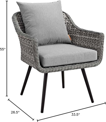 Modway EEI-3176-GRY-GRY-SET Endeavor Armchair Outdoor Patio Wicker Rattan Set of 2, 2 Living Armchairs, Gray