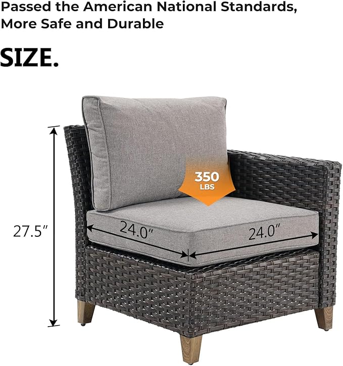 Grand patio Outdoor Furniture, Patio Wicker Sectional Sofa Modular Furniture Set Single Sofa with Thick Cushions and Frame for Deck Porch Poolside Garden (Left Arm)