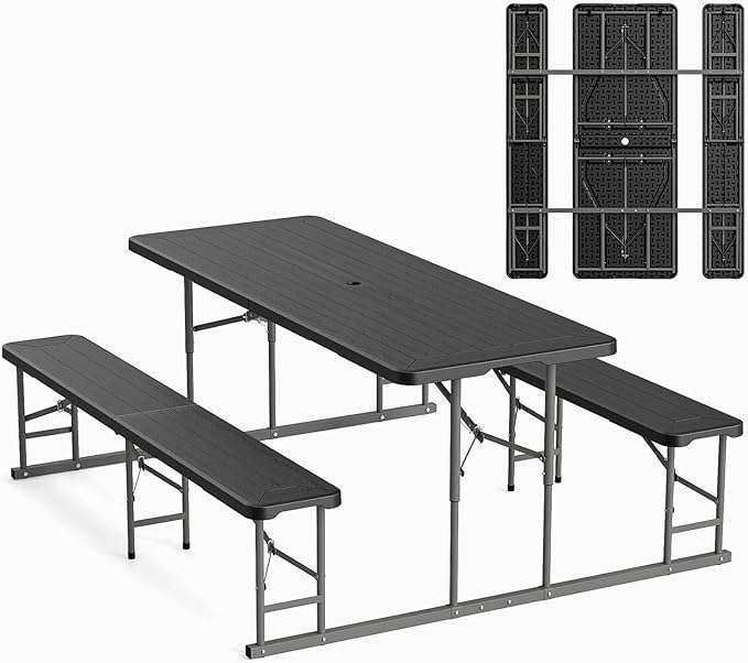 VINGLI Folding Picnic Table and Bench Set, Portable Outdoor Dining Furniture for Camping, Patio, Backyard - Photo 1