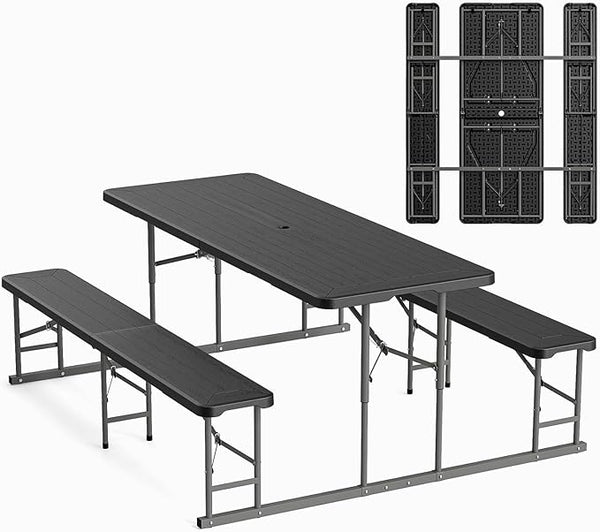 VINGLI Folding Picnic Table and Bench Set, Portable Outdoor Dining Furniture for Camping, Patio, Backyard - Photo 1