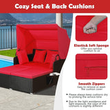 Tangkula Patio Rattan Daybed with Retractable Canopy, Outdoor Wicker Sunbed Lounger with 2 Foldable Side Tables - Photo 5