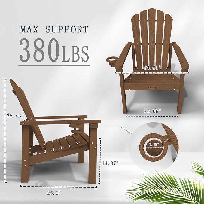 Stackable Adirondack Chair Set of 2, HDPE All-Weather Adirondack Chairs - Durable and Space Saving, Plastic Outdoor Fire Pit Chairs with Cup Holder,Wood