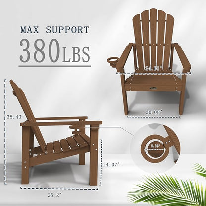 Stackable Adirondack Chair Set of 2, HDPE All-Weather Adirondack Chairs - Durable and Space Saving, Plastic Outdoor Fire Pit Chairs with Cup Holder,Wood