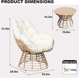 Swivel Chairs for Outside Patio Set of 3, 360 Degree Swivel Pe Wicker Luxury Lounger Chair with 20" Side Table - Photo 7