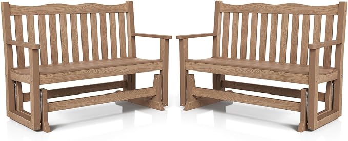 Stoog Outdoor Gliders Set of 2, All-Weather HIPS Glider Bench for Outside, Never Fade or Rot, Teak - Photo 1