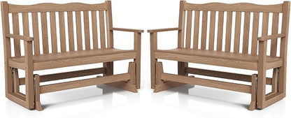 Stoog Outdoor Gliders Set of 2, All-Weather HIPS Glider Bench for Outside, Never Fade or Rot, Teak