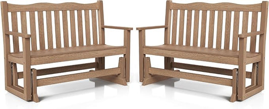 Stoog Outdoor Gliders Set of 2, All-Weather HIPS Glider Bench for Outside, Never Fade or Rot, Teak