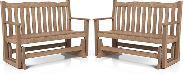 Stoog Outdoor Gliders Set of 2, All-Weather HIPS Glider Bench for Outside, Never Fade or Rot, Teak - Photo 1