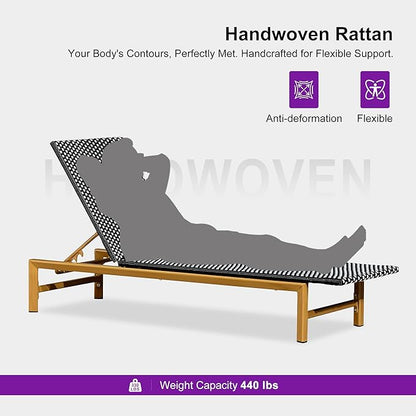 PURPLE LEAF Patio Chaise Lounge French Outdoor Lounger 2 Pieces Wood-Grain Finish Aluminum Wicker Lounge Chair with Adjustable Backrest for Pool Garden Beach and Backyard White and Black