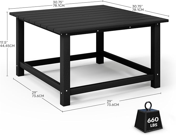 Costaelm Patio Conversation Table, Tatio Accent HDPE Outdoor Weather Resistant, Square Outdoor Porch Balcony Patio Drink Table for Outside, Pool, Backyard, Black