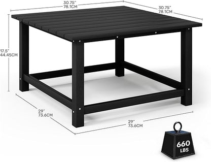 Costaelm Patio Conversation Table, Tatio Accent HDPE Outdoor Weather Resistant, Square Outdoor Porch Balcony Patio Drink Table for Outside, Pool, Backyard, Black