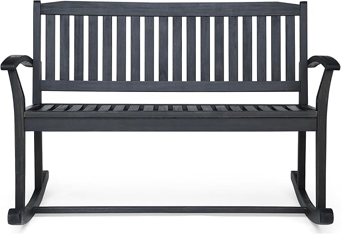 Patio Rocking Loveseat, 2 Person Outdoor Rocker Bench, Acacia Wood Patio Rocking Loveseat with Armrests - Photo 2
