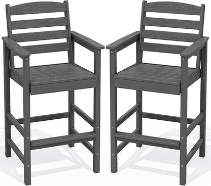 SERWALL Tall Adirondack Chairs Set of 2, Oversize Balcony Adirondack Chairs Set, Outdoor Bar Height Barstools Widened Chair Set for Bistro, Poolside, Garden, Gray