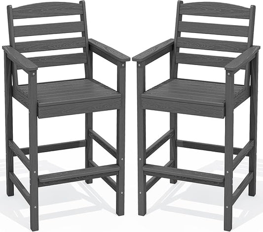 SERWALL Tall Adirondack Chairs Set of 2, Oversize Balcony Adirondack Chairs Set, Outdoor Bar Height Barstools Widened Chair Set for Bistro, Poolside, Garden, Gray