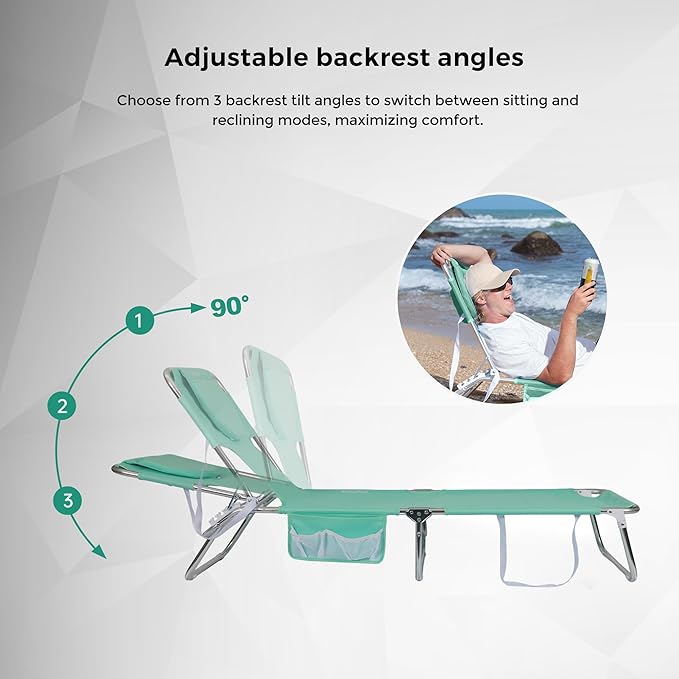 SUNNYFEEL Beach Lounge Chair, Aluminum Tanning Chair with Face Hole, Foldable Lounge Chair Outdoor, Sun Tanning Chair with Backpack Straps for Outdoor/Picnic/Lawn