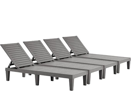 HOOYEAH Outdoor Chaise Lounge 4PCS, Adjustable Pool Lounge Chair with 5 Positions Backrest, Waterproof Sun Loungers, Durable Chair for Pool Beach Patio Garden Deck Sunbathing,Grey