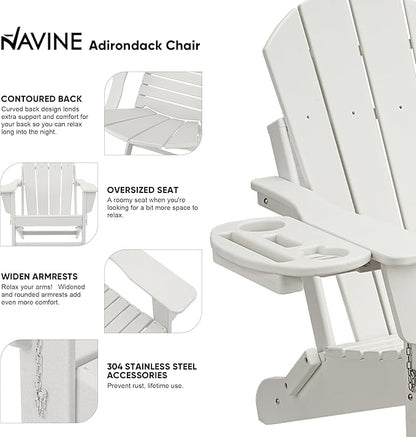 Adirondack Chair Set of 2, HDPE Folding Adirondack Chair with Multifunctional Cup Holder, Weather Resistant Fire Pit Chair for porches, patios, patios, poolsides, Decks.