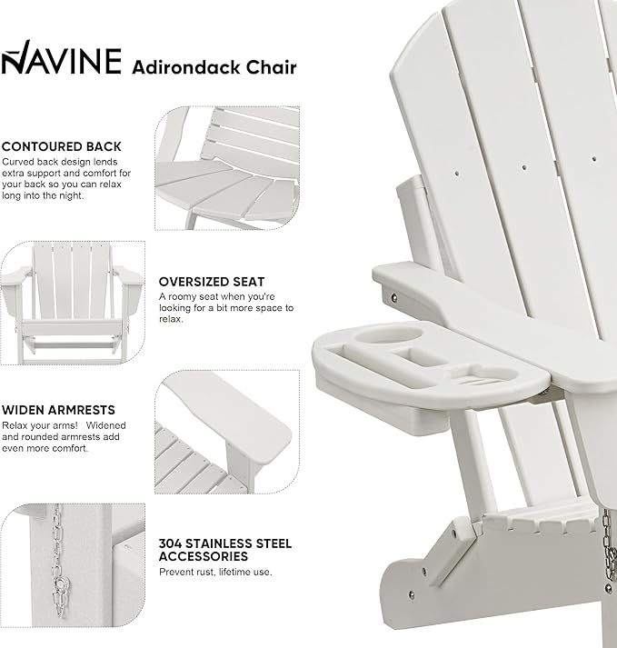 Adirondack Chair Set of 4, HDPE Folding Adirondack Chair with Multifunctional Cup Holder - Photo 4