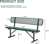 6ft Park Benches for Outside, Green Garden Benches Weatherproof with Backrest - Heavy-Duty Metal Bench for Patio Porch - Photo 2