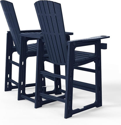 WestinTrends Azura Outdoor Tall Adirondack Chairs with Connecting Table Tray (Set of 2), Navy Blue