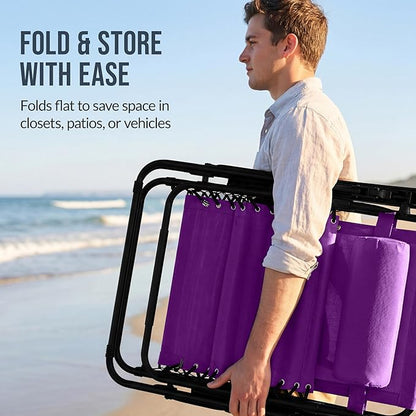 Best Choice Products Set of 2 Extra Wide Adjustable Steel Mesh Zero Gravity Lounge Chair Recliners w/Pillows and Cup Holder Trays - Amethyst Purple