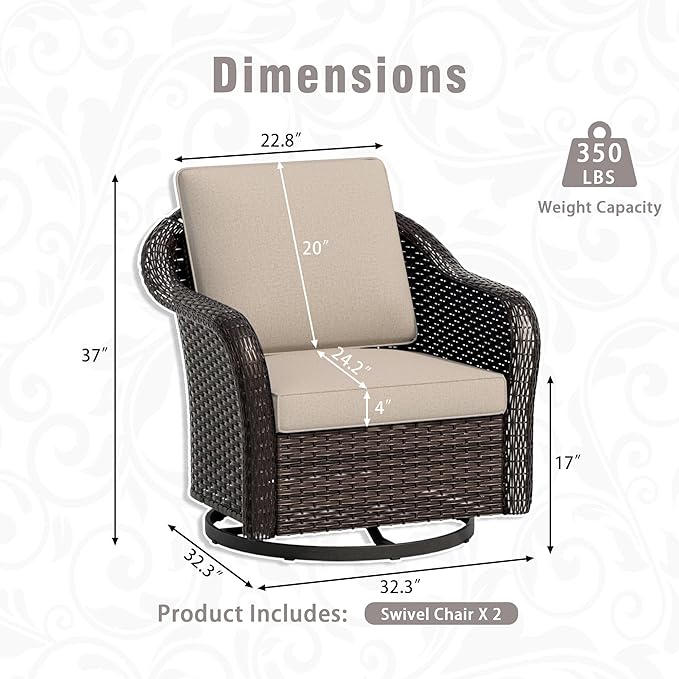 3 Piece Patio Wicker Conversation Set, All-Weather Use Outdoor Wicker Sofa with 2 PE Rattan 360 Swivel Chair - Photo 3